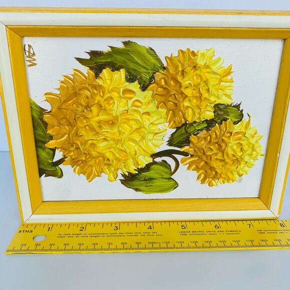 Vintage SAM Yellow Chrysanthemum Floral Impasto Oil Impressionist Painting - Picture 6 of 6